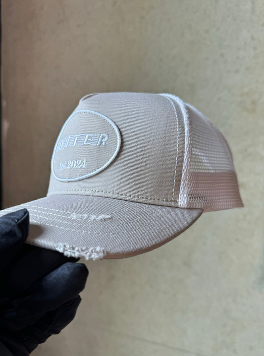 Grey and white trucker cap