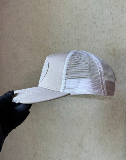 Grey and white trucker cap